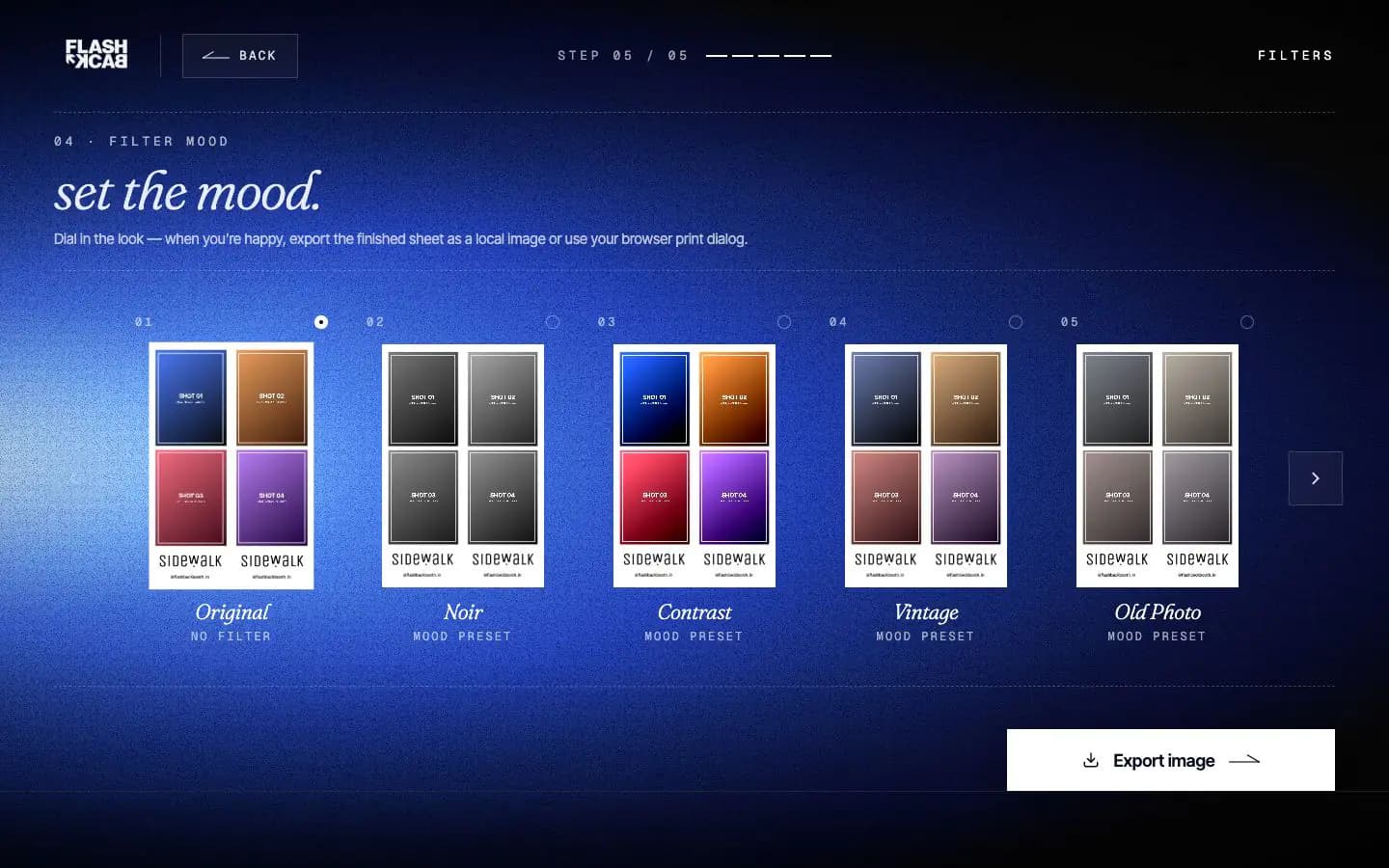 Customize screen with photo booth filter presets