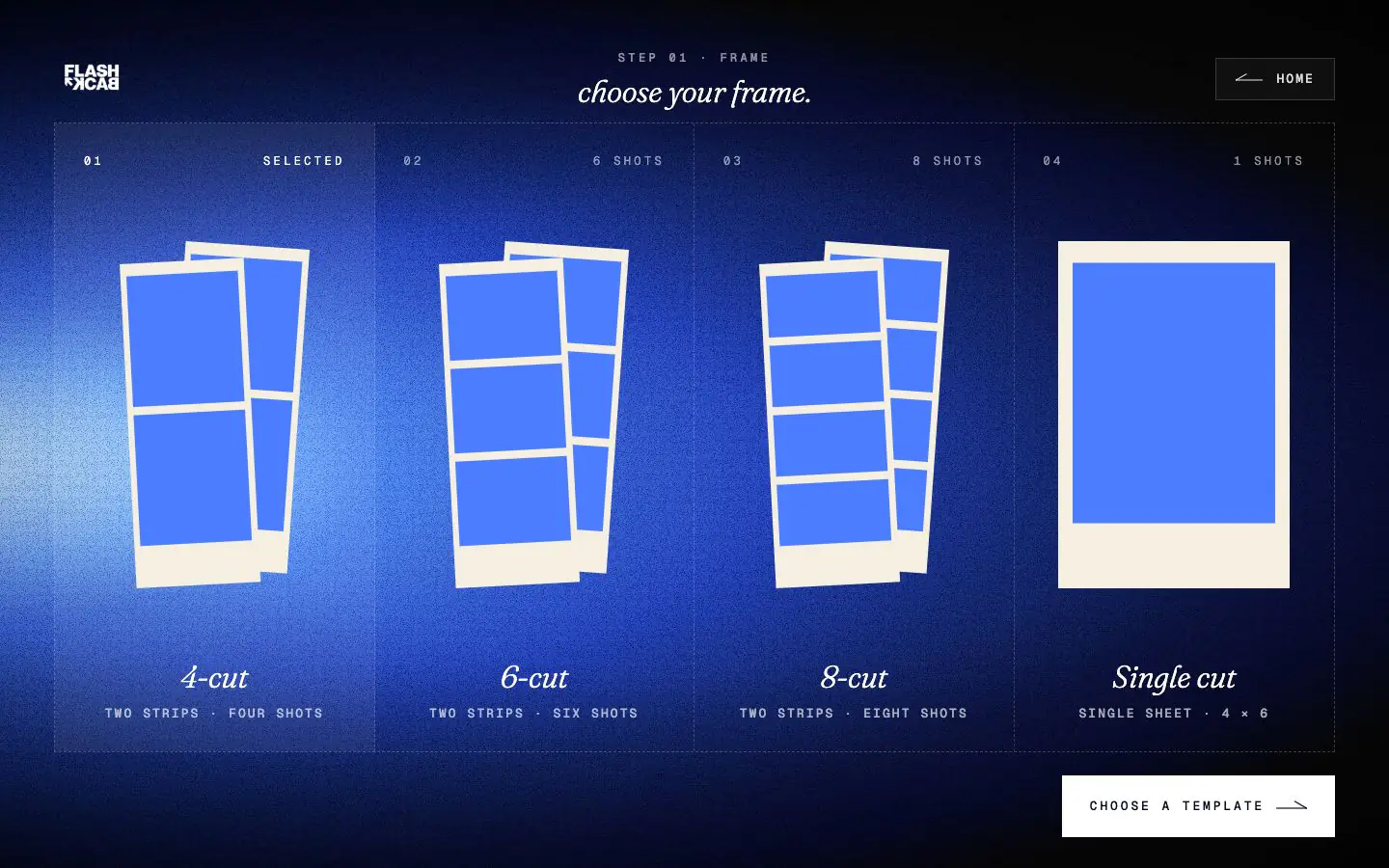 Photo booth online frame selection screen