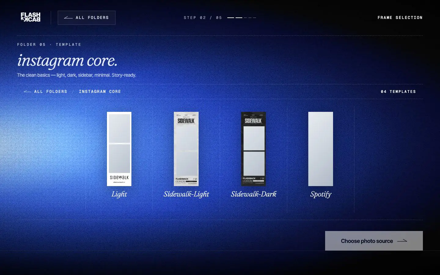 Opened photo booth template folder with template choices