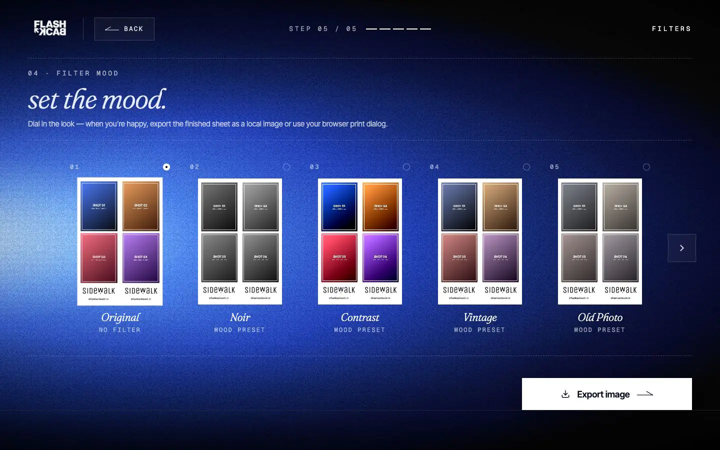 Customize screen with photo booth filter presets